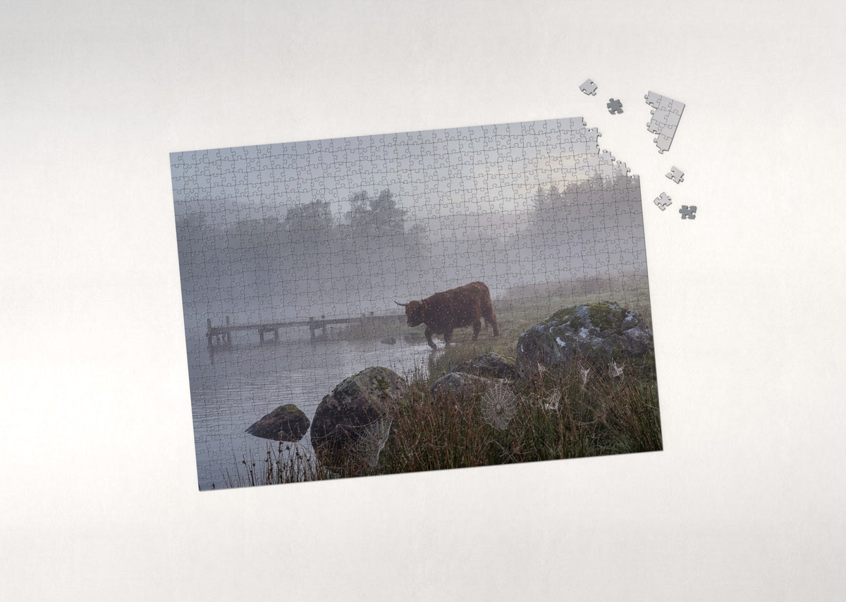Highland Cow in the Morning Fog jigsaw puzzle - puzzle with loose pieces