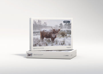 Highland Cow in the Snow jigsaw puzzle - gift box