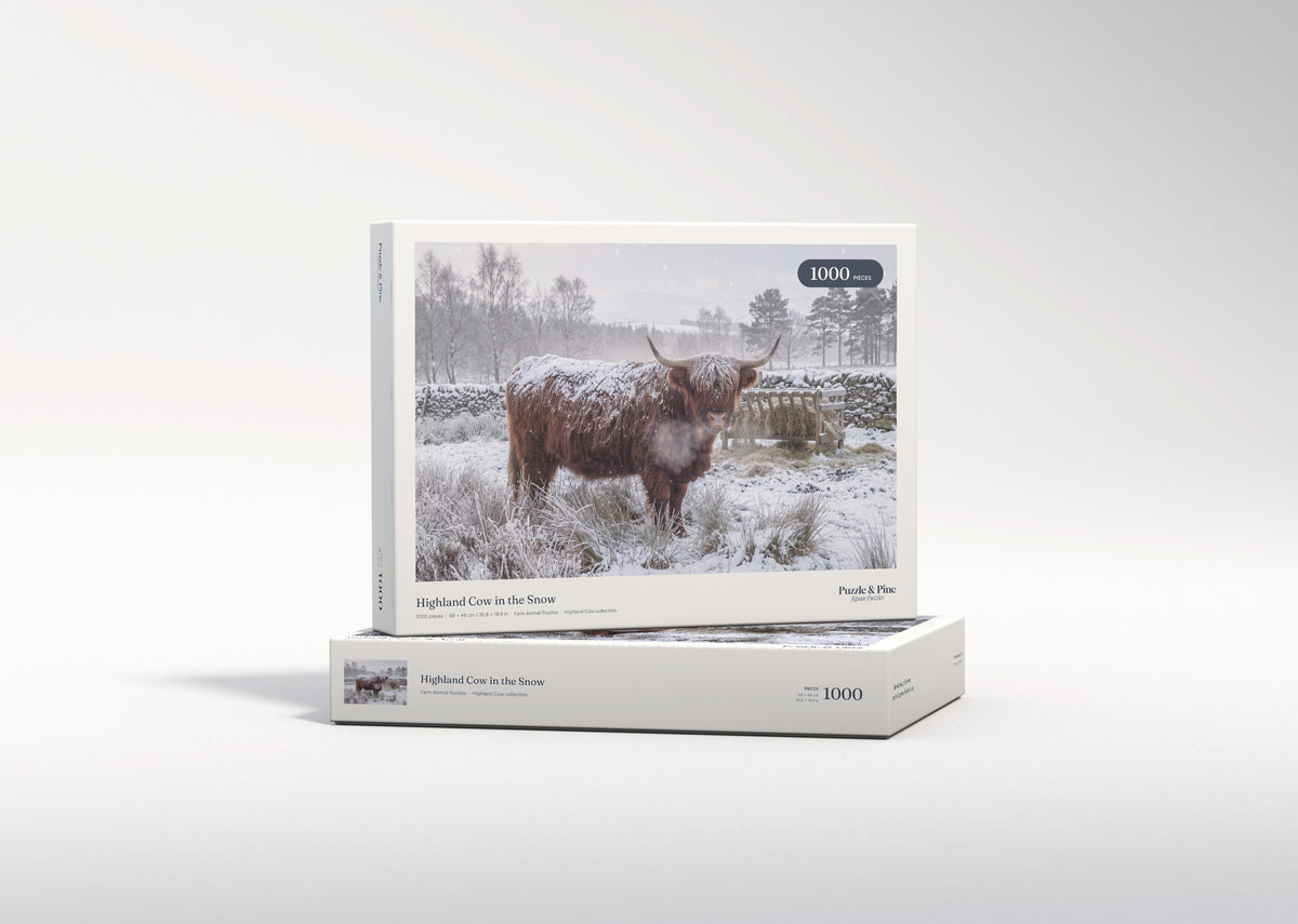 Highland Cow in the Snow jigsaw puzzle - gift box