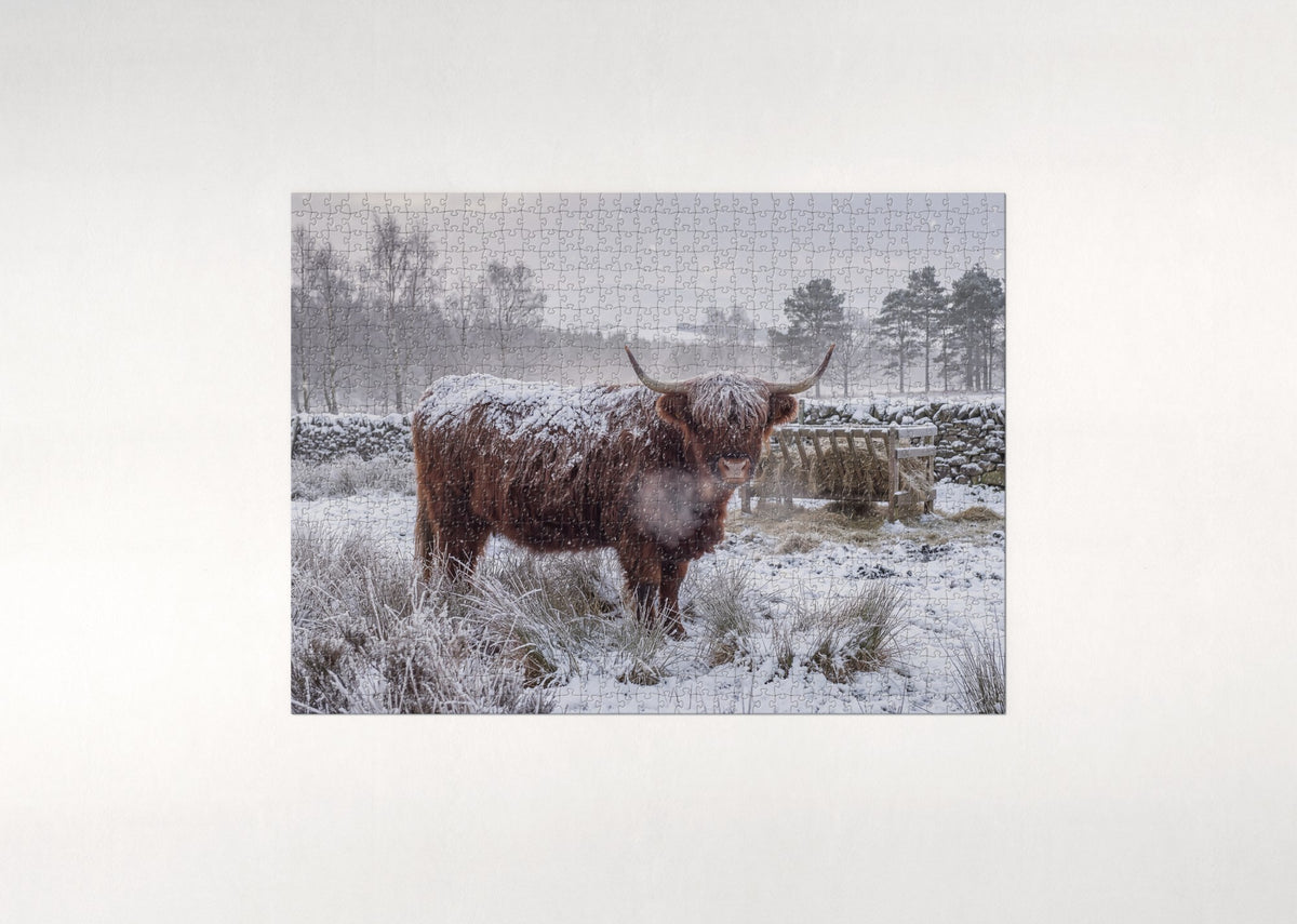 Highland Cow in the Snow jigsaw puzzle - flat puzzle