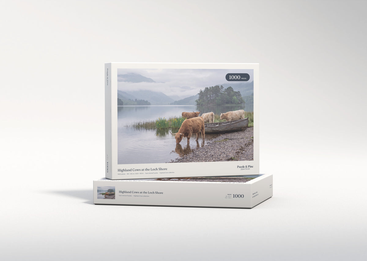 Highland Cows at the Loch Shore jigsaw puzzle - gift box