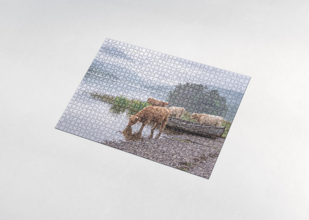 Highland Cows at the Loch Shore jigsaw puzzle - assembled puzzle