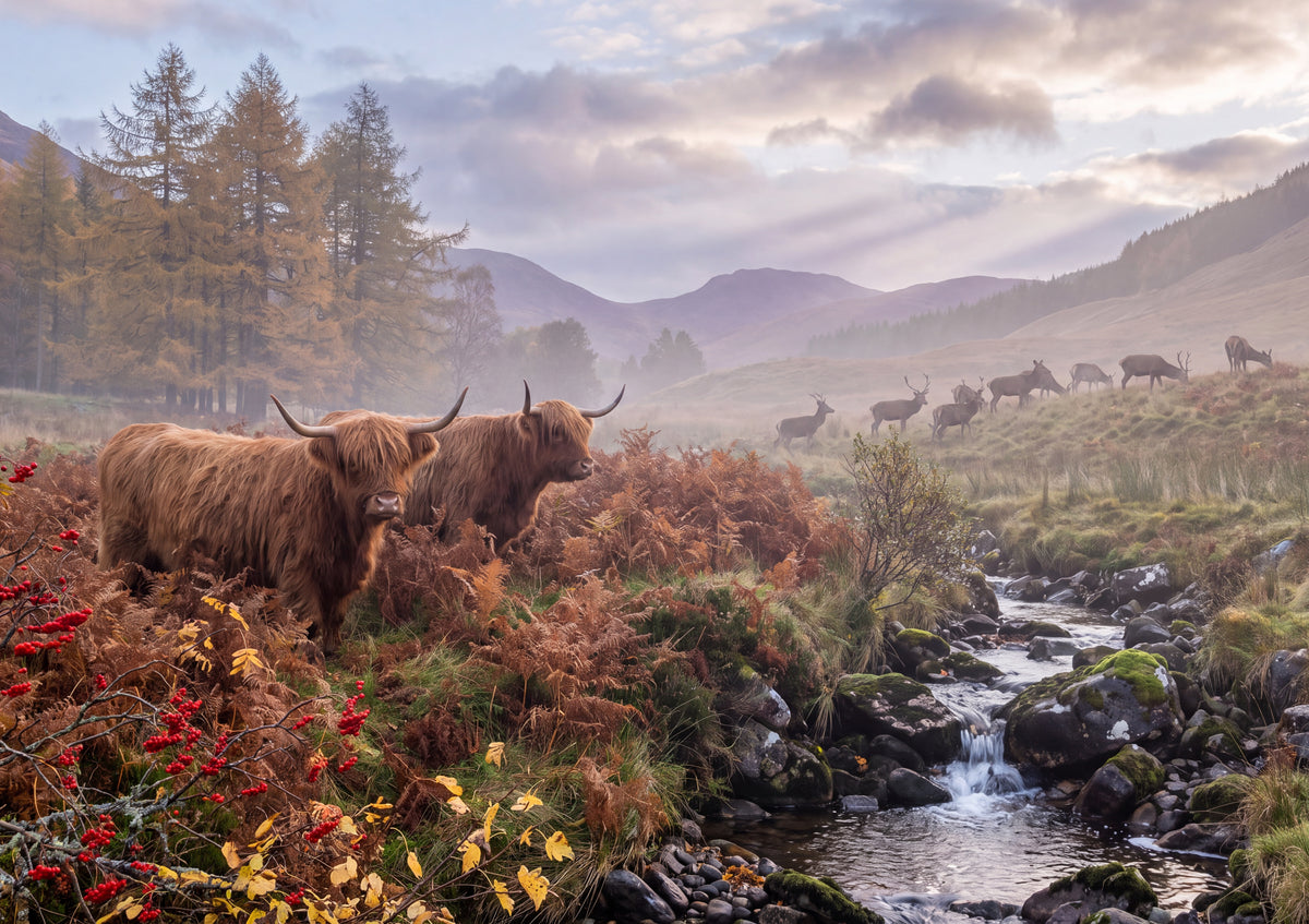 Highland Cows in the Autumn Bracken jigsaw puzzle