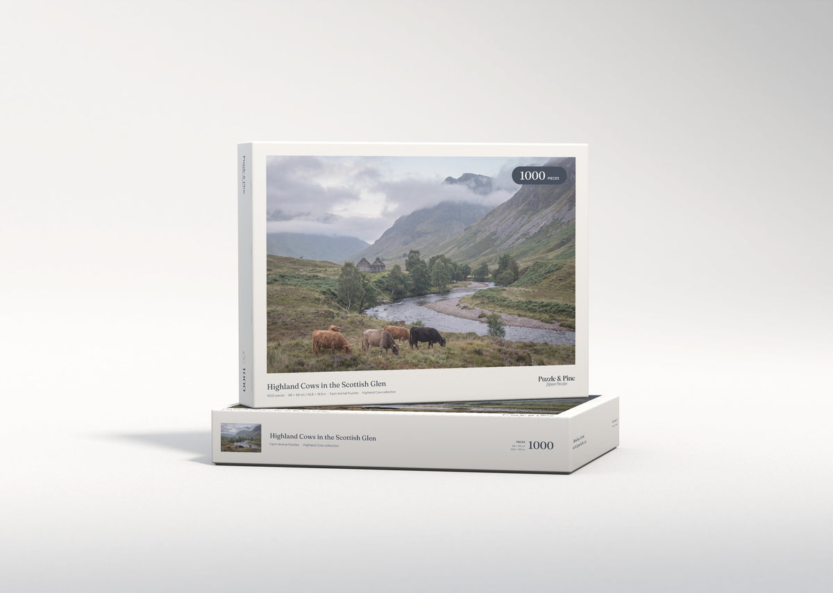 Highland Cows in the Scottish Glen jigsaw puzzle - gift box