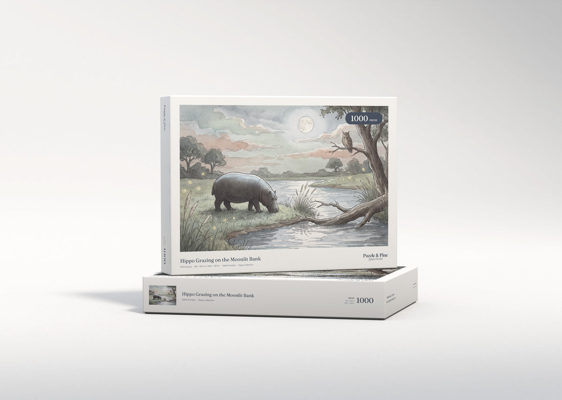 Hippo Grazing on the Moonlit Bank jigsaw puzzle - gift box