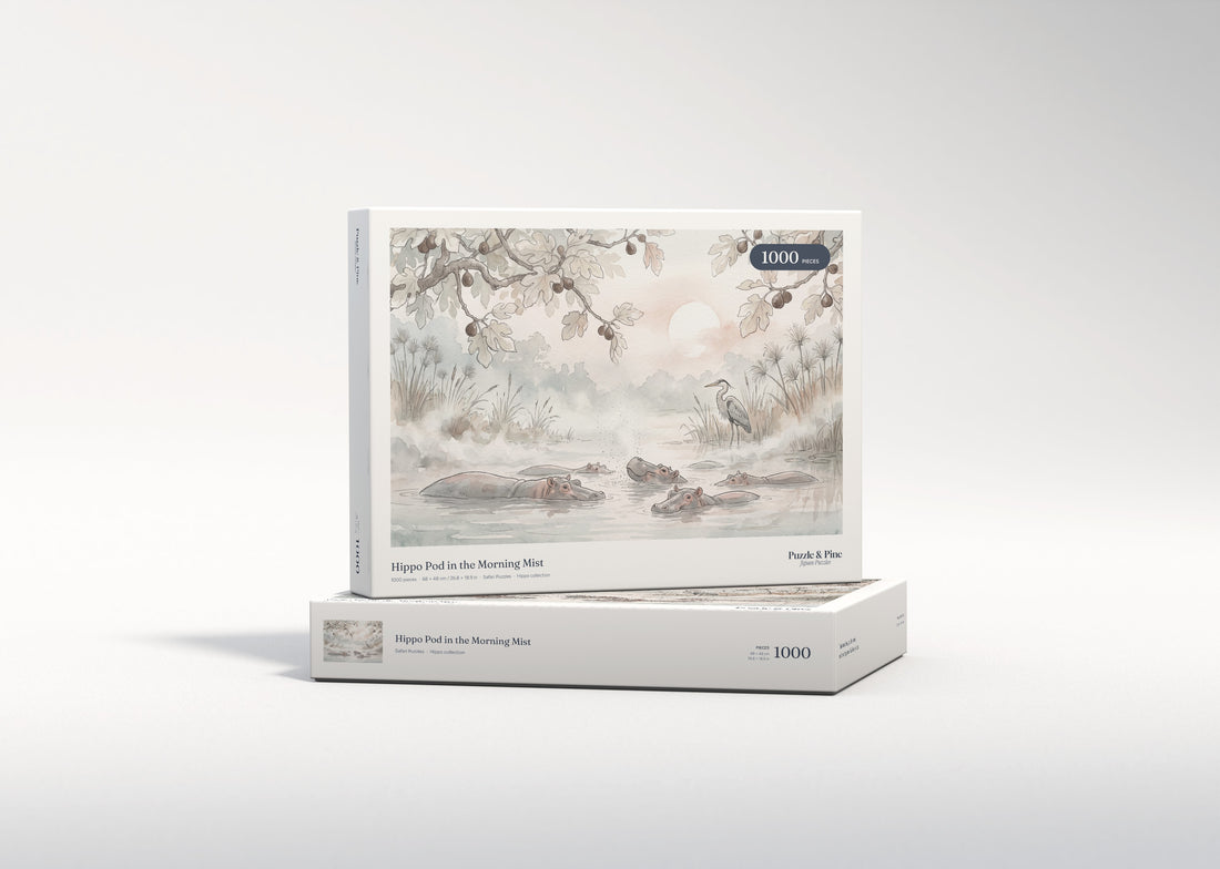 Hippo Pod in the Morning Mist jigsaw puzzle - gift box