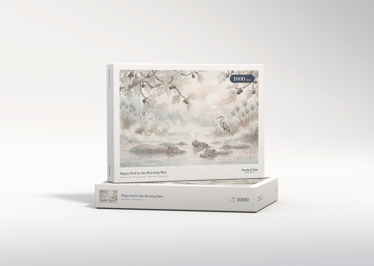 Hippo Pod in the Morning Mist jigsaw puzzle - gift box