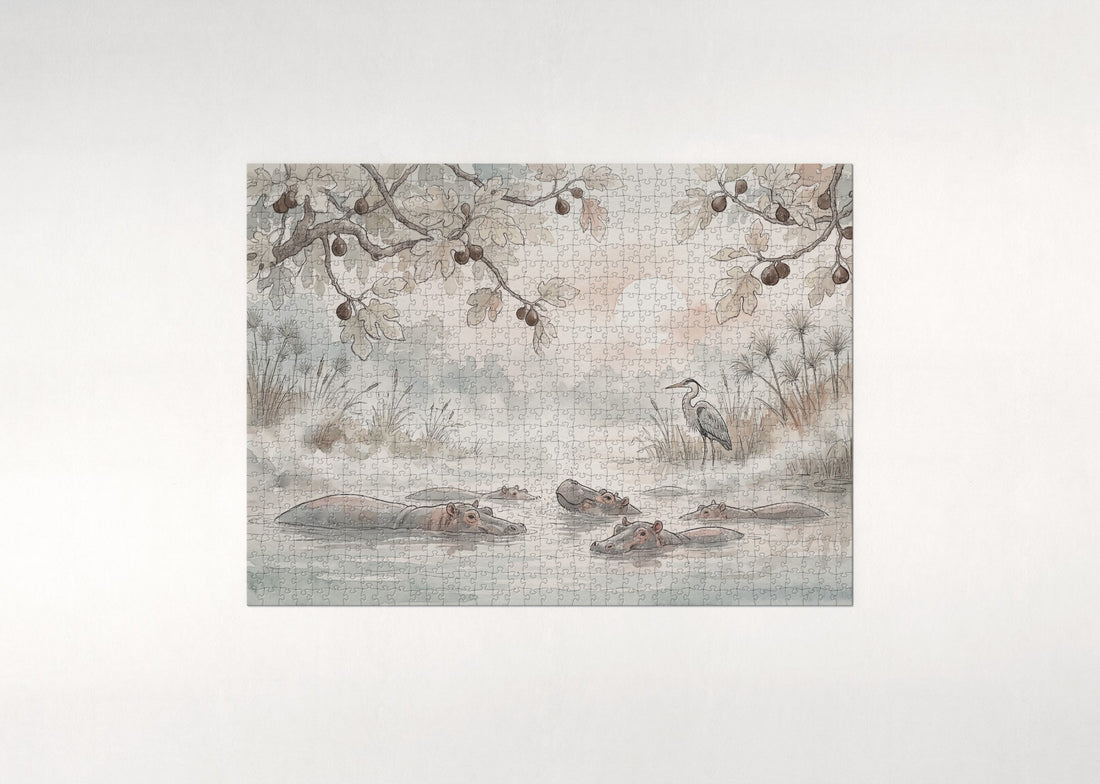 Hippo Pod in the Morning Mist jigsaw puzzle - gift box
