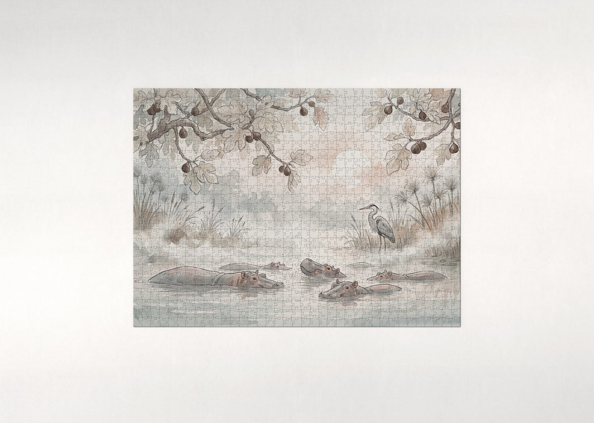 Hippo Pod in the Morning Mist jigsaw puzzle - flat puzzle