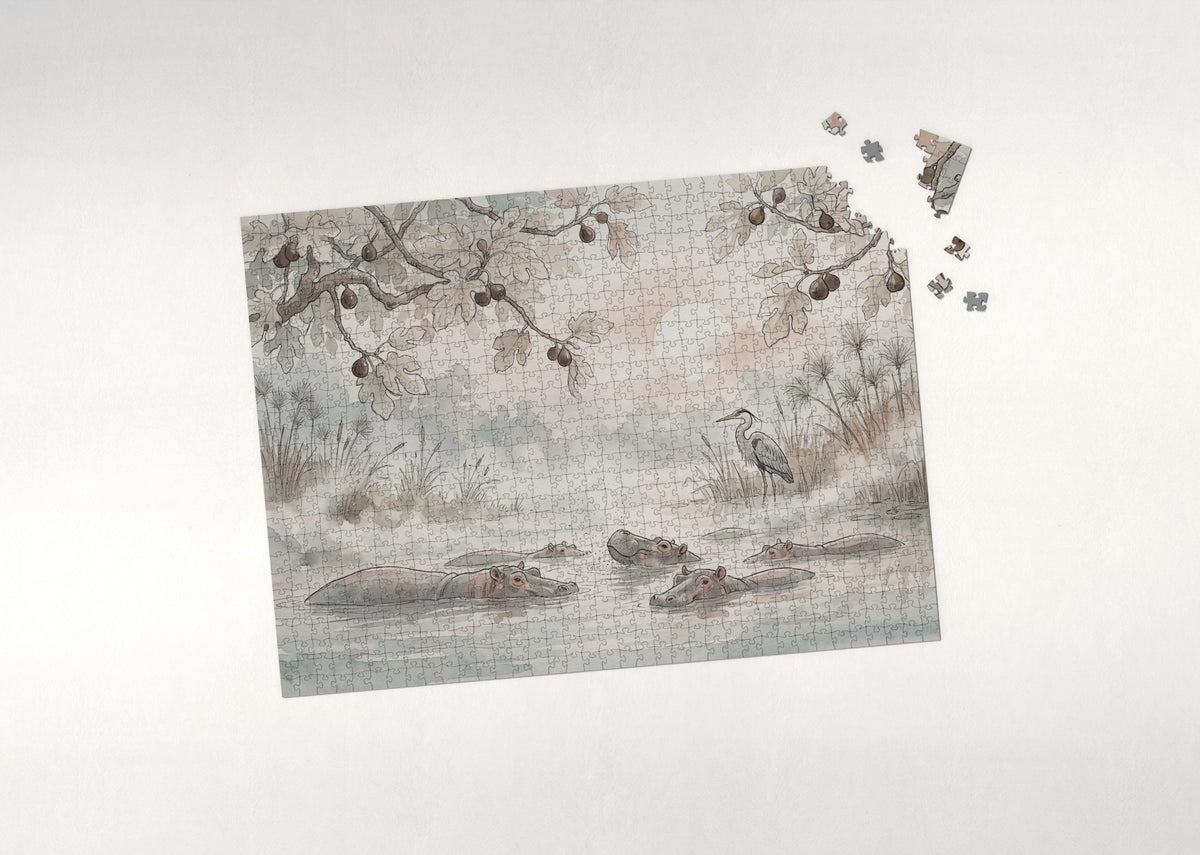 Hippo Pod in the Morning Mist jigsaw puzzle - puzzle with loose pieces