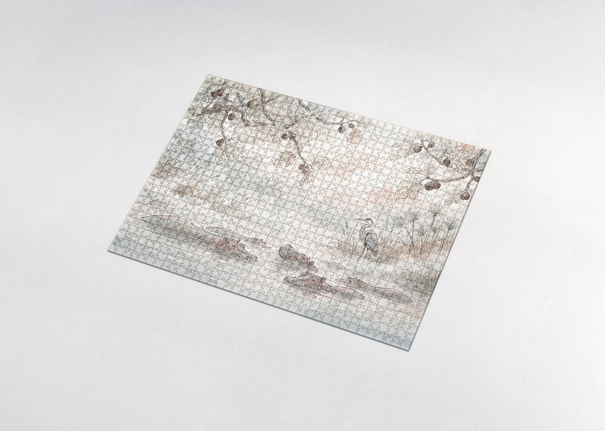 Hippo Pod in the Morning Mist jigsaw puzzle - assembled puzzle