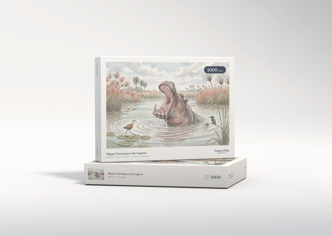 Hippo Yawning at the Lagoon jigsaw puzzle - gift box