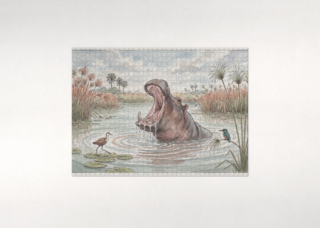 Hippo Yawning at the Lagoon jigsaw puzzle - gift box