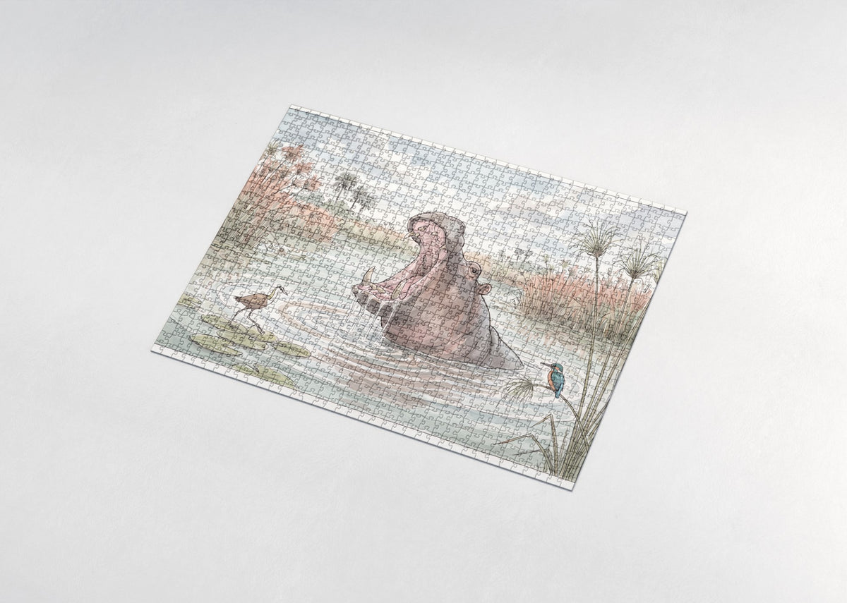Hippo Yawning at the Lagoon jigsaw puzzle - assembled puzzle