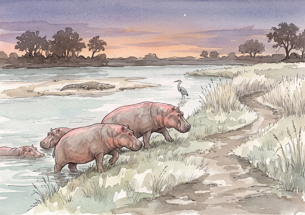 Hippos at Dusk on the Riverbank jigsaw puzzle
