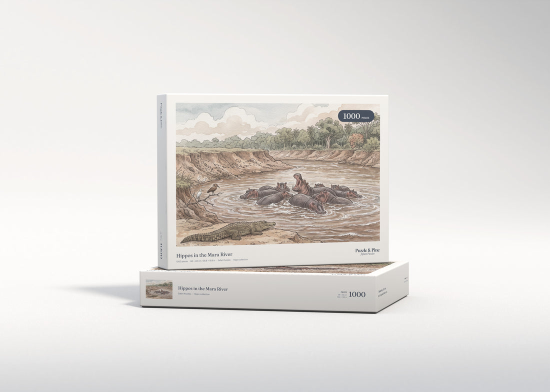 Hippos in the Mara River jigsaw puzzle - gift box