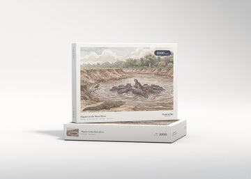 Hippos in the Mara River jigsaw puzzle - gift box