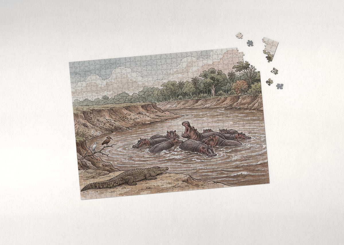 Hippos in the Mara River jigsaw puzzle - puzzle with loose pieces