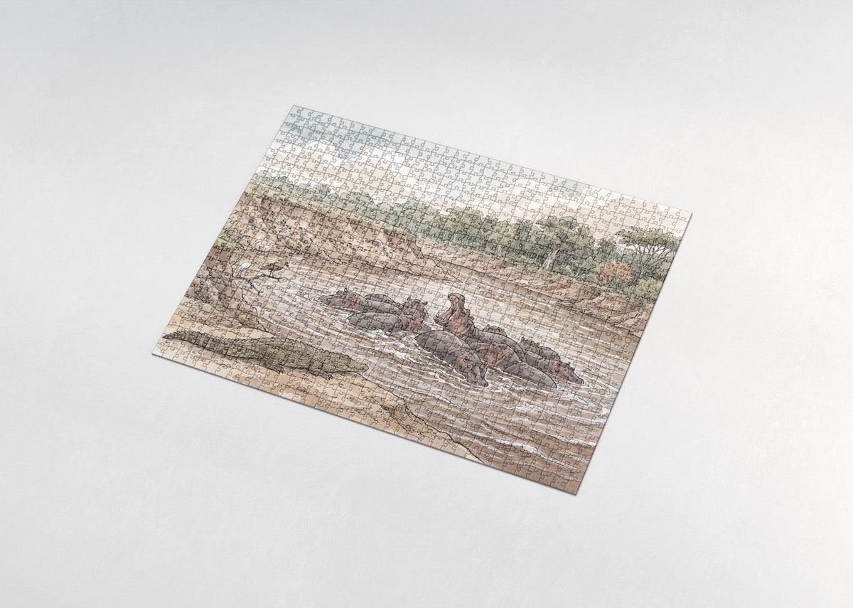 Hippos in the Mara River jigsaw puzzle - assembled puzzle