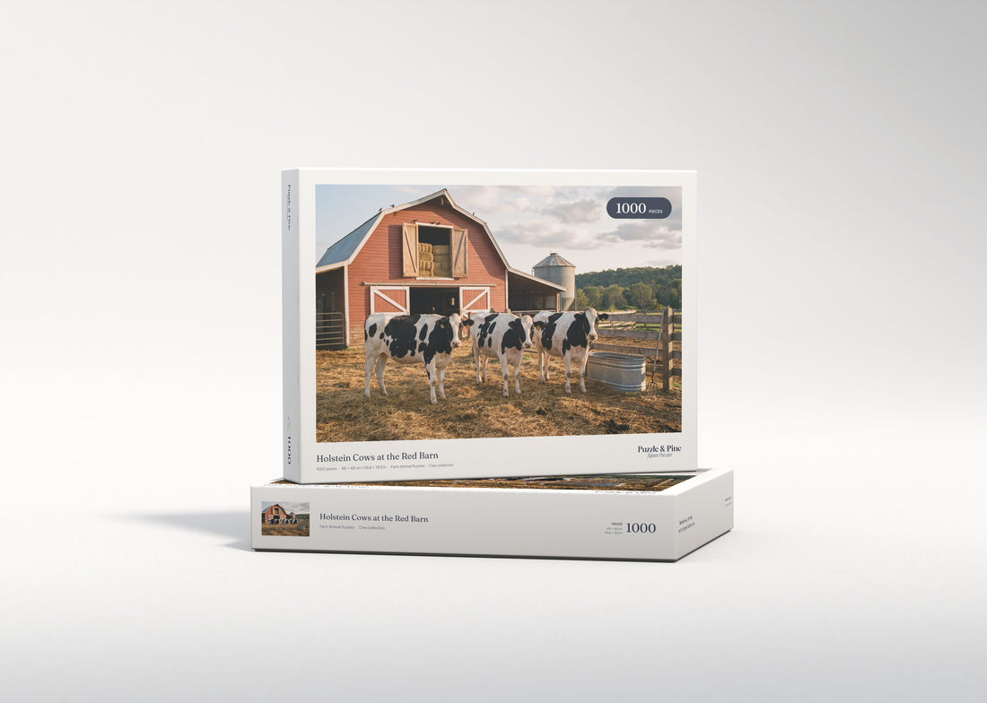 Holstein Cows at the Red Barn jigsaw puzzle - gift box