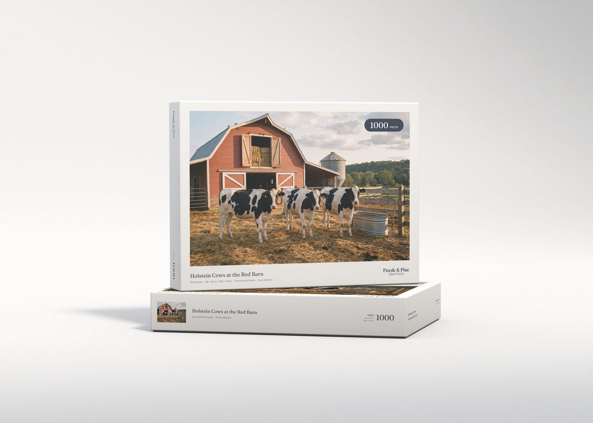Holstein Cows at the Red Barn jigsaw puzzle - gift box