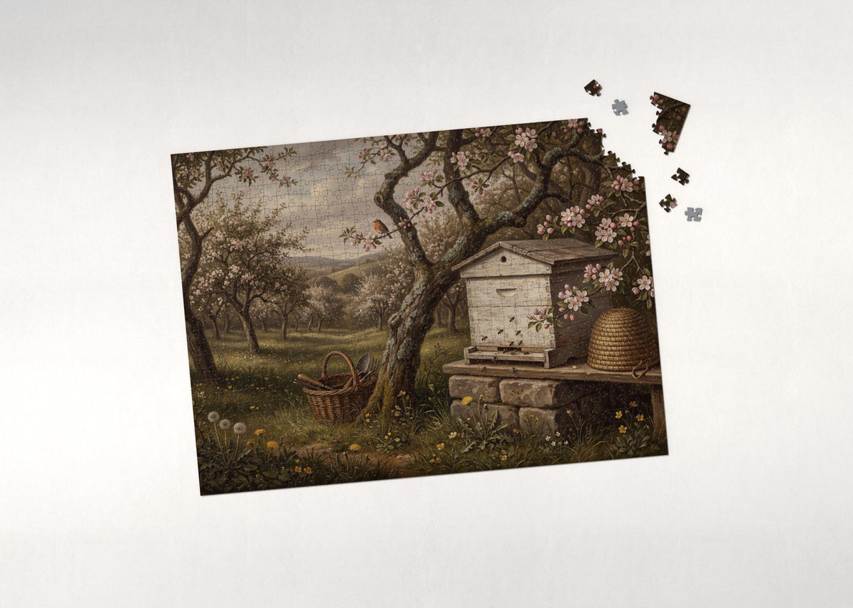 Honeybee Hive in the Apple Orchard jigsaw puzzle - puzzle with loose pieces