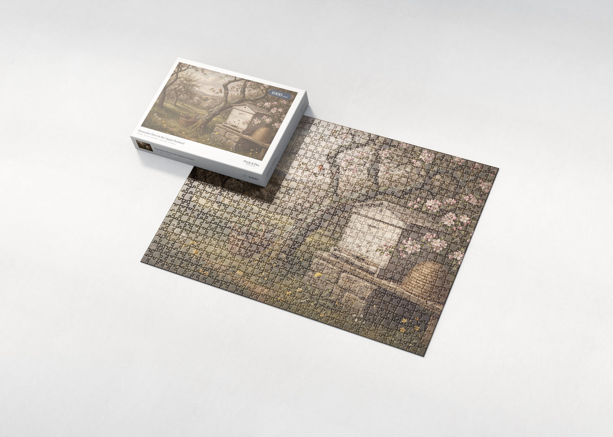 Honeybee Hive in the Apple Orchard jigsaw puzzle - box and puzzle
