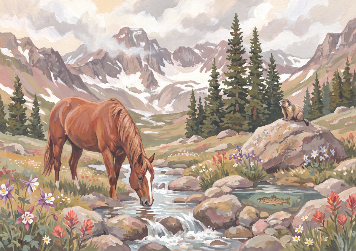 Horse Drinking at the Mountain Stream jigsaw puzzle