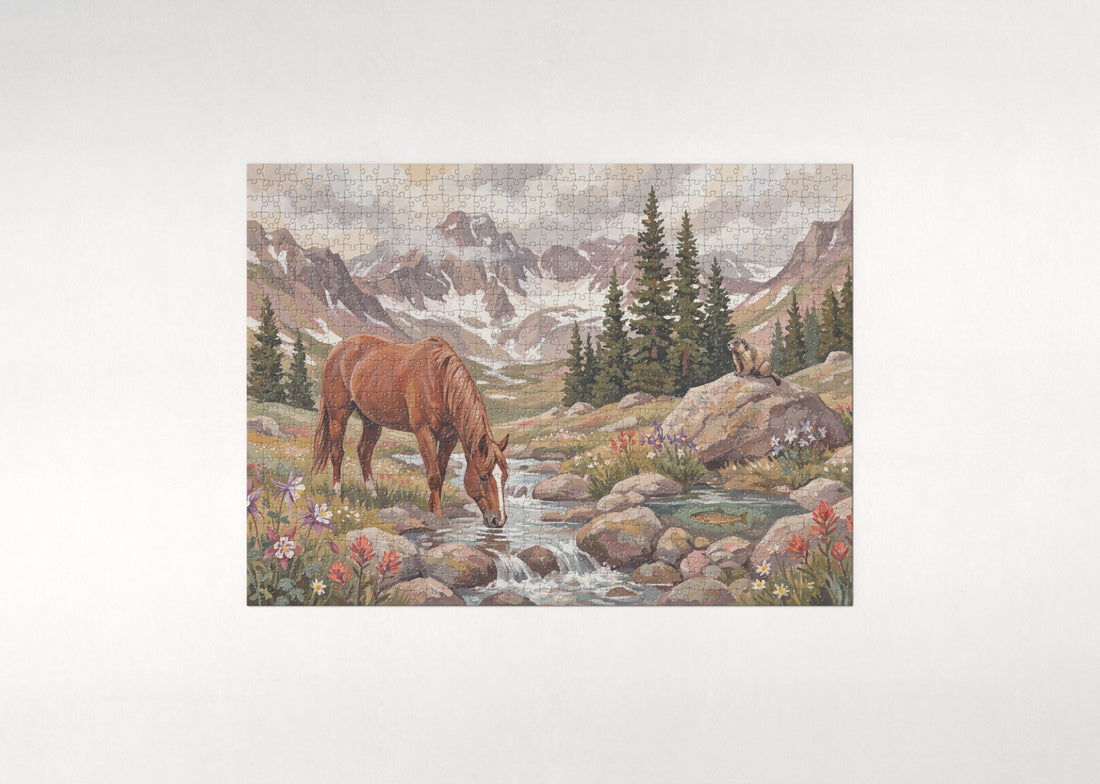 Horse Drinking at the Mountain Stream jigsaw puzzle - gift box
