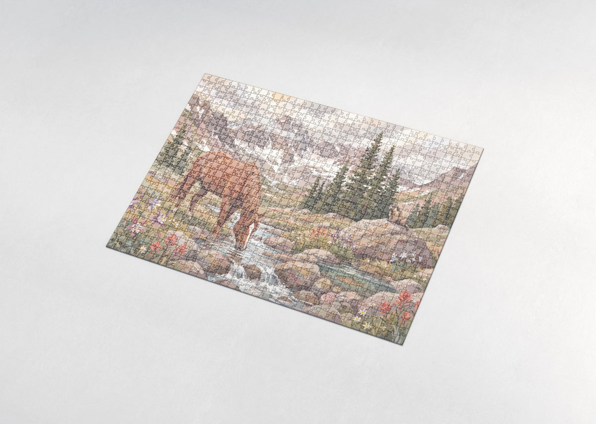 Horse Drinking at the Mountain Stream jigsaw puzzle - assembled puzzle