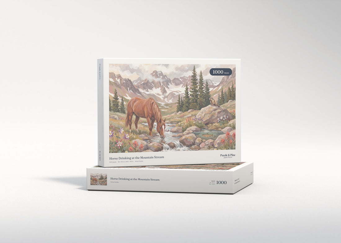 Horse Drinking at the Mountain Stream jigsaw puzzle - gift box