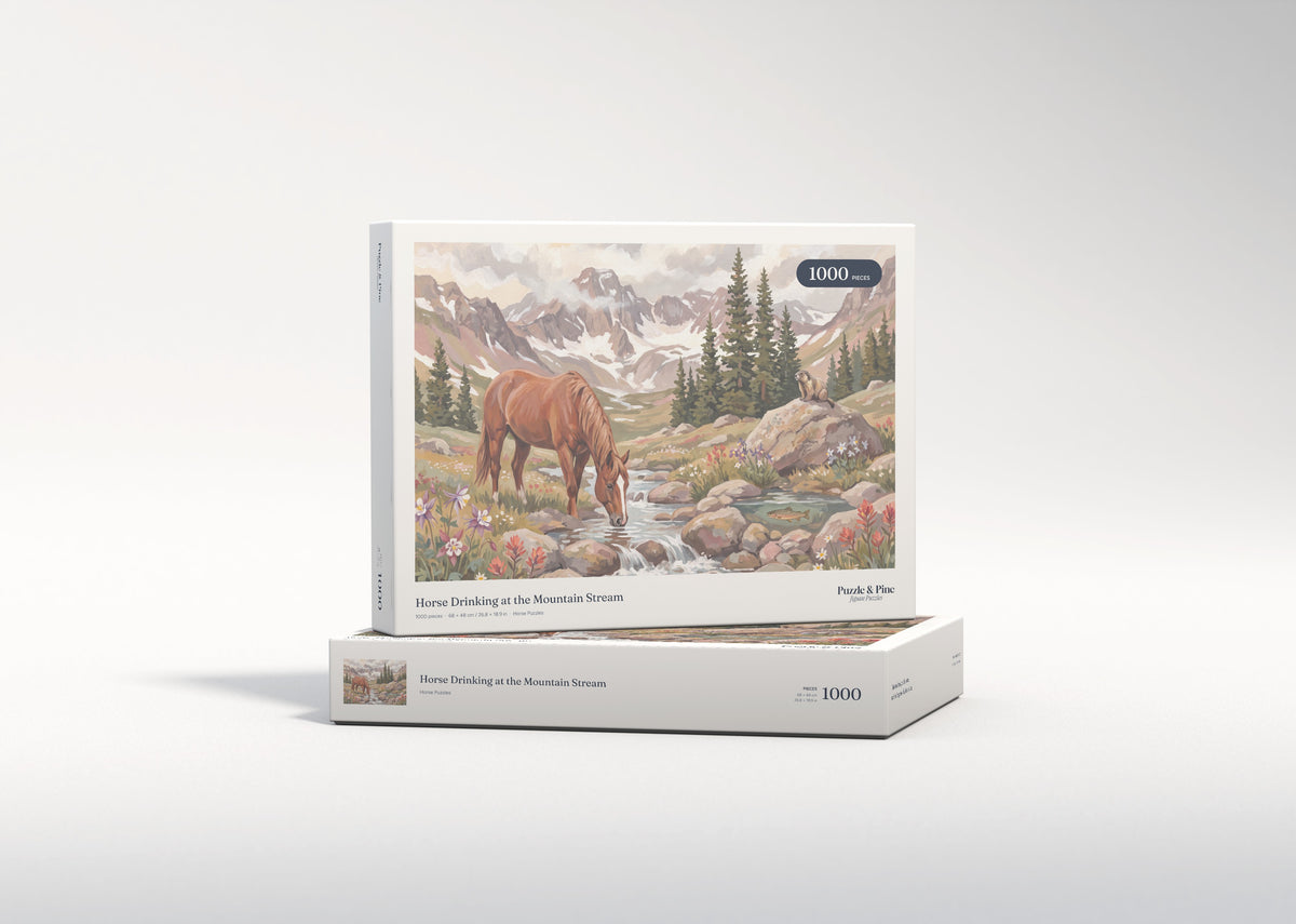 Horse Drinking at the Mountain Stream jigsaw puzzle - gift box