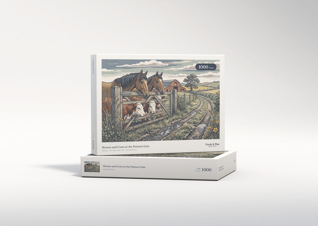 Horses and Cows at the Pasture Gate jigsaw puzzle - gift box