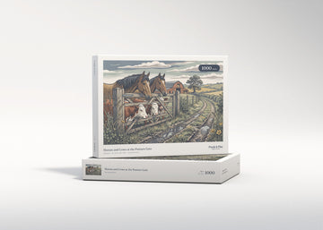 Horses and Cows at the Pasture Gate jigsaw puzzle - gift box