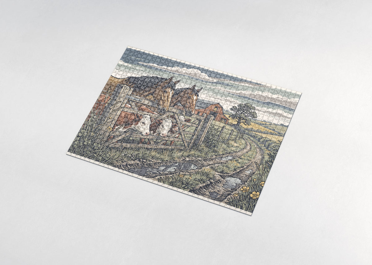 Horses and Cows at the Pasture Gate jigsaw puzzle - assembled puzzle