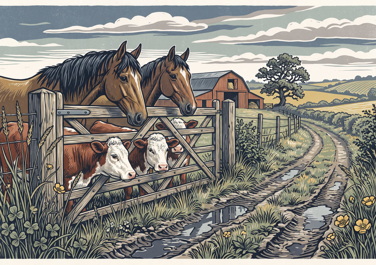 Horses and Cows at the Pasture Gate jigsaw puzzle