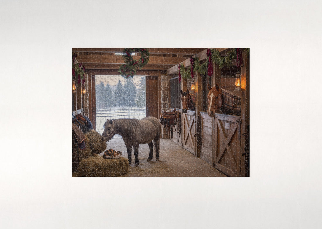 Horses in the Christmas Snow Barn jigsaw puzzle - gift box