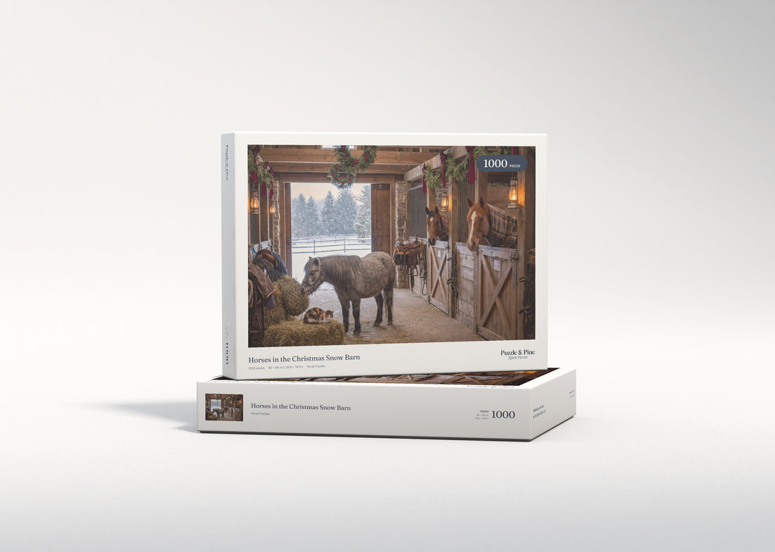 Horses in the Christmas Snow Barn jigsaw puzzle - gift box