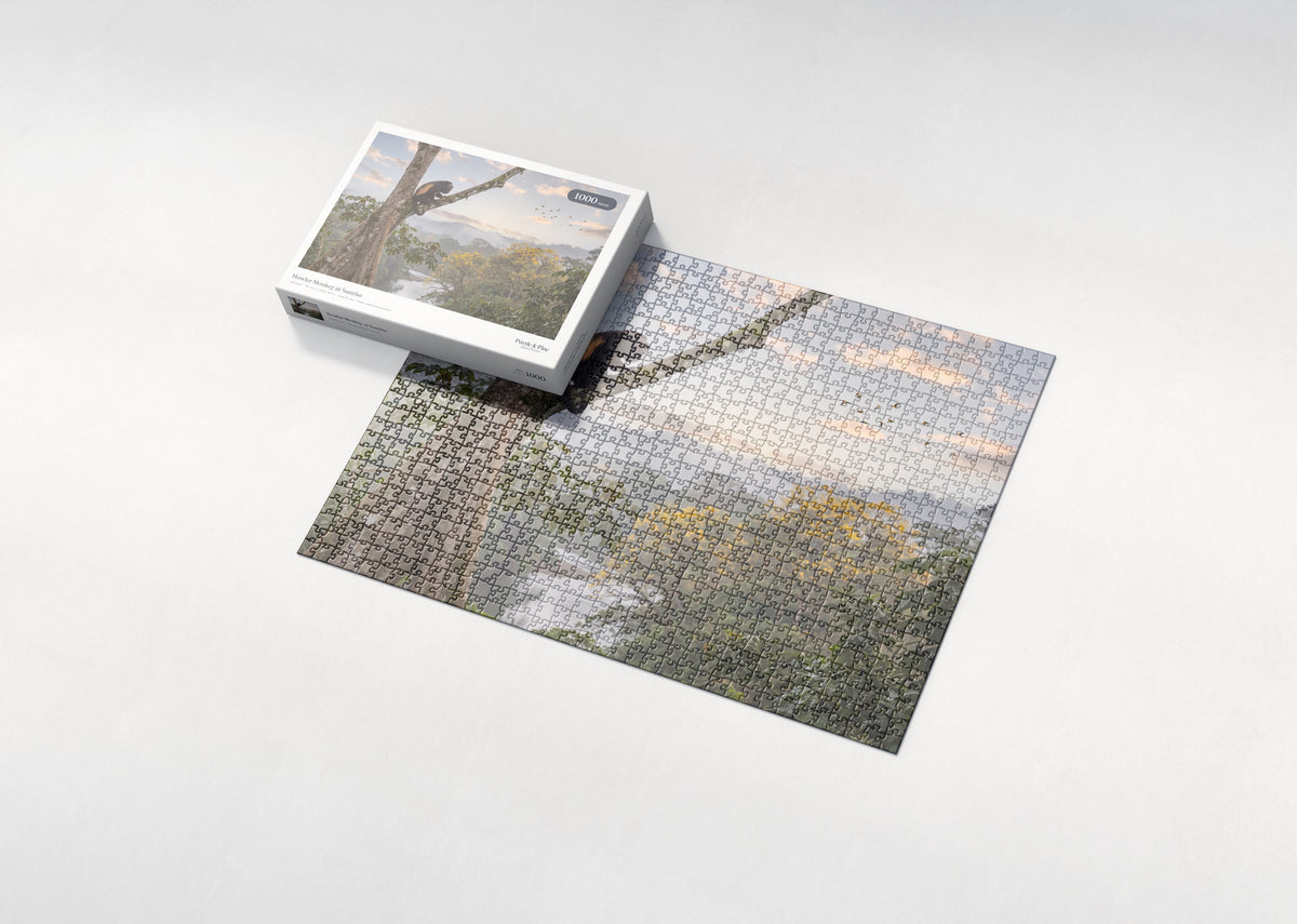 Howler Monkey at Sunrise jigsaw puzzle - box and puzzle