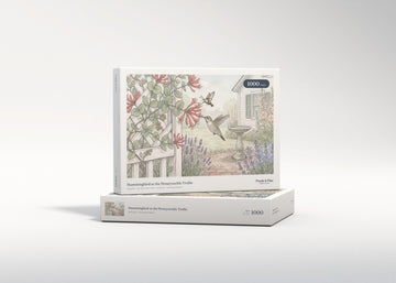 Hummingbird at the Honeysuckle Trellis jigsaw puzzle - gift box