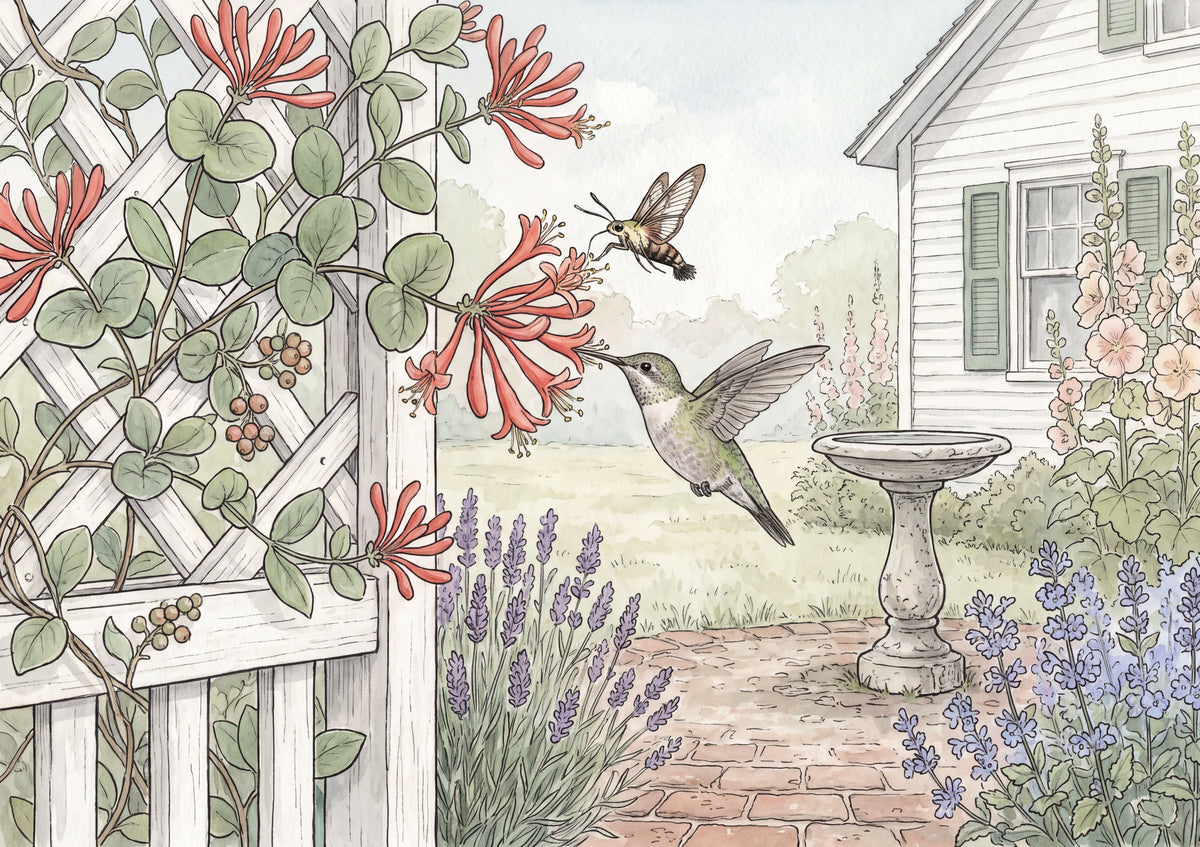 Hummingbird at the Honeysuckle Trellis jigsaw puzzle