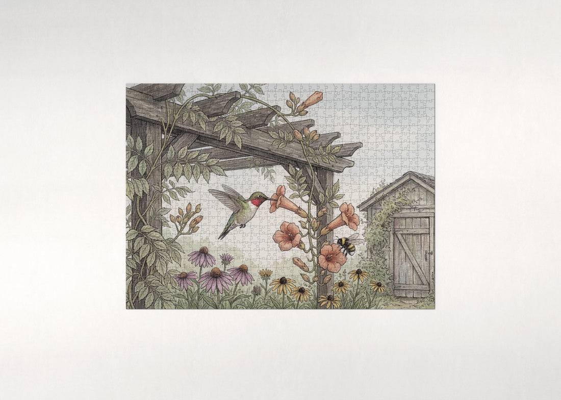Hummingbird at the Trumpet Vine jigsaw puzzle - gift box
