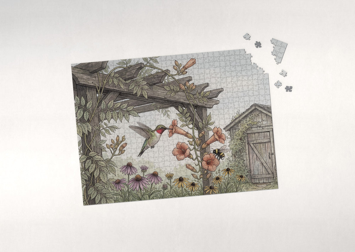 Hummingbird at the Trumpet Vine jigsaw puzzle - puzzle with loose pieces