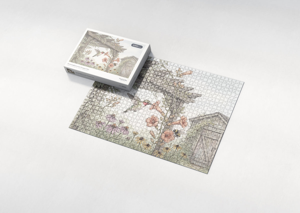 Hummingbird at the Trumpet Vine jigsaw puzzle - box and puzzle