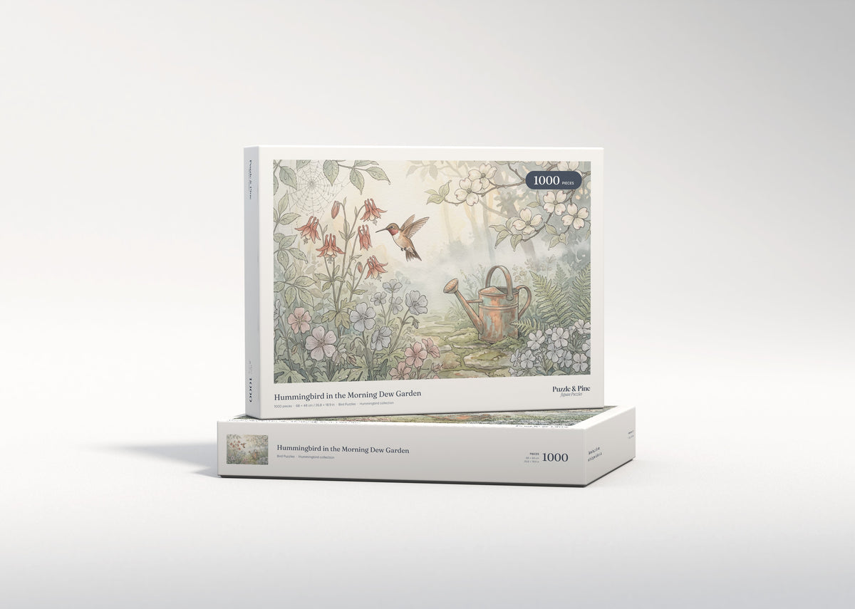 Hummingbird in the Morning Dew Garden jigsaw puzzle - gift box