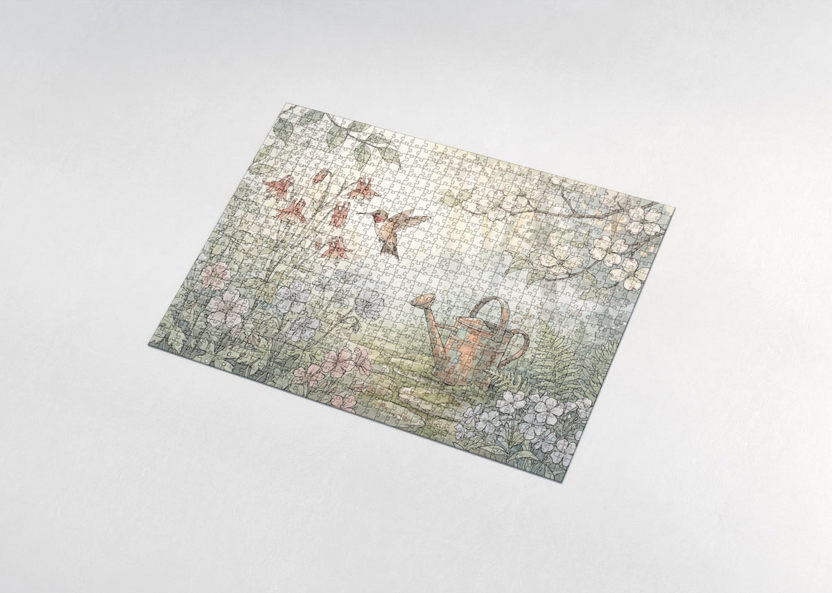 Hummingbird in the Morning Dew Garden jigsaw puzzle - assembled puzzle