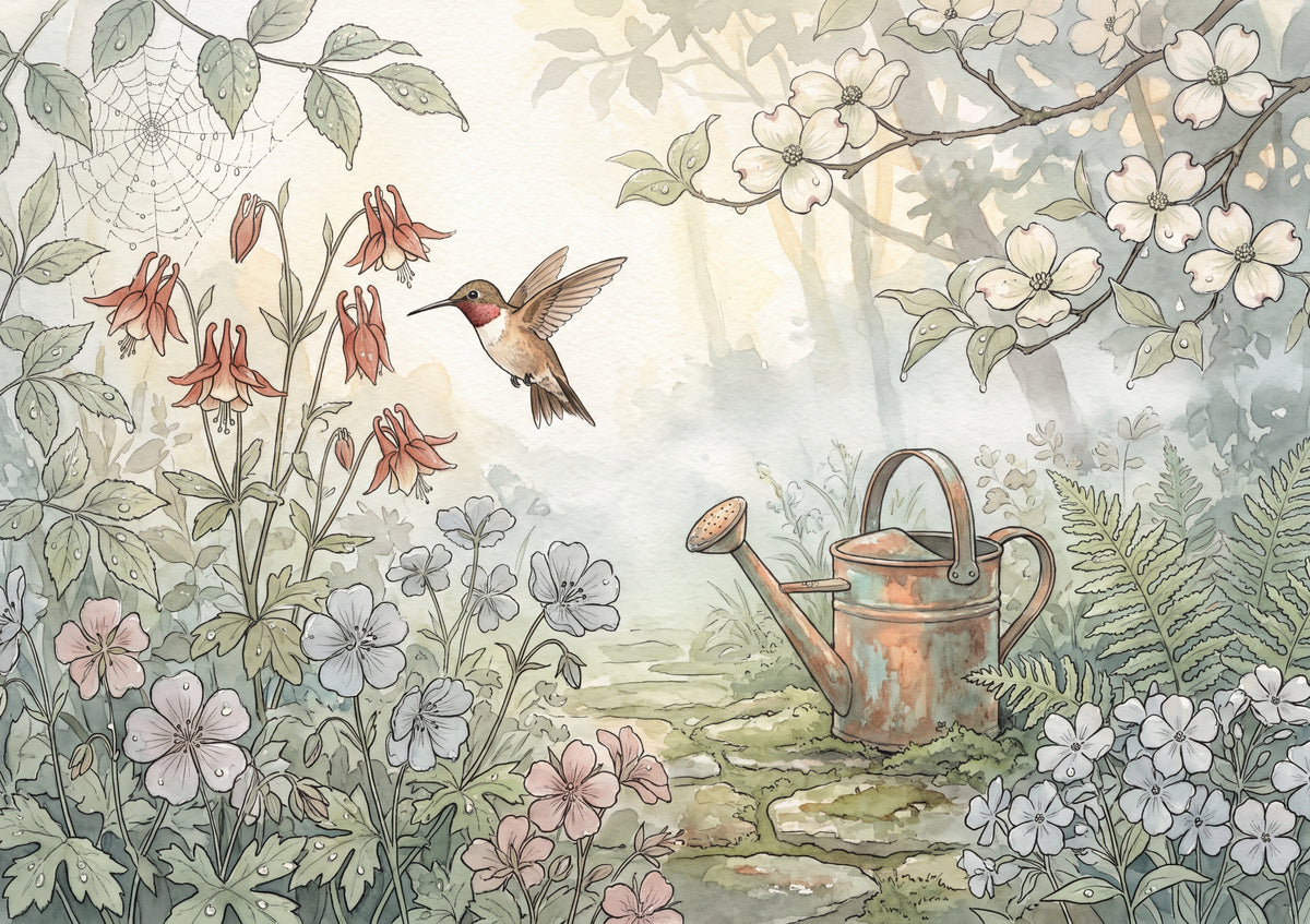 Hummingbird in the Morning Dew Garden jigsaw puzzle