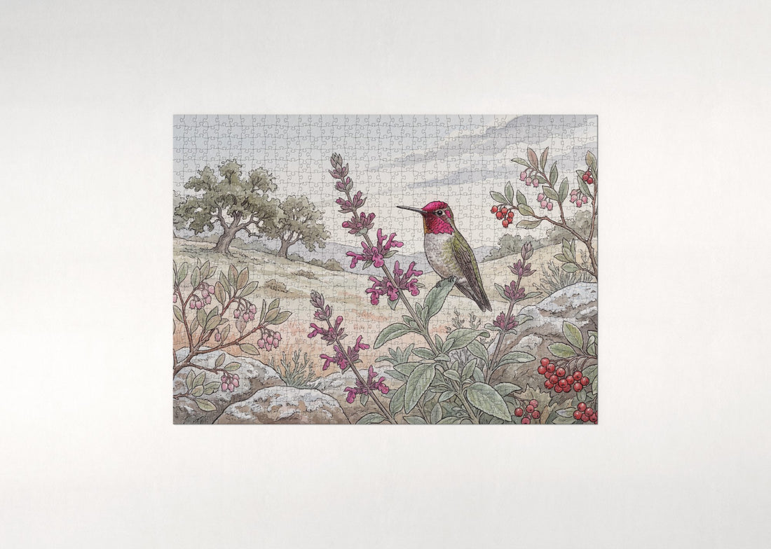 Hummingbird in the Winter Sage jigsaw puzzle - gift box