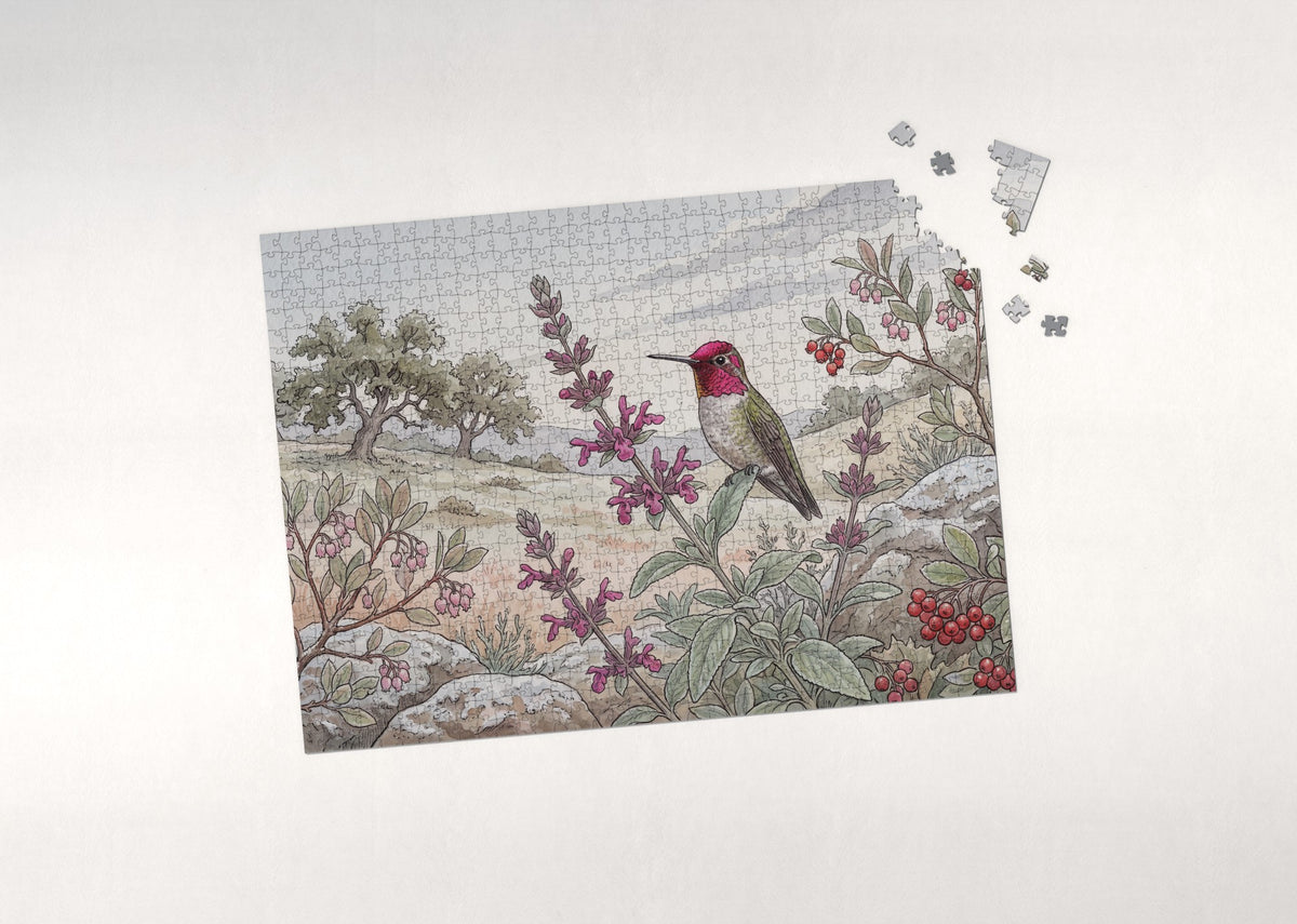 Hummingbird in the Winter Sage jigsaw puzzle - puzzle with loose pieces