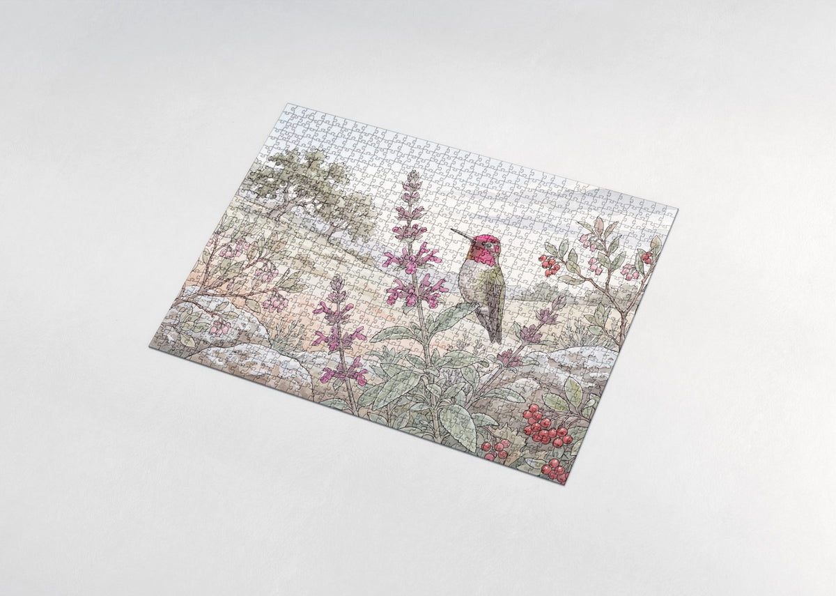 Hummingbird in the Winter Sage jigsaw puzzle - assembled puzzle